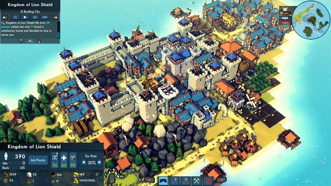 Captura Kingdoms And Castles – Portada Oficial – Imagen Promocional Del Juego Mostrando Un Castillo Central Con Techos Morados Y Casas Medievales Alrededor