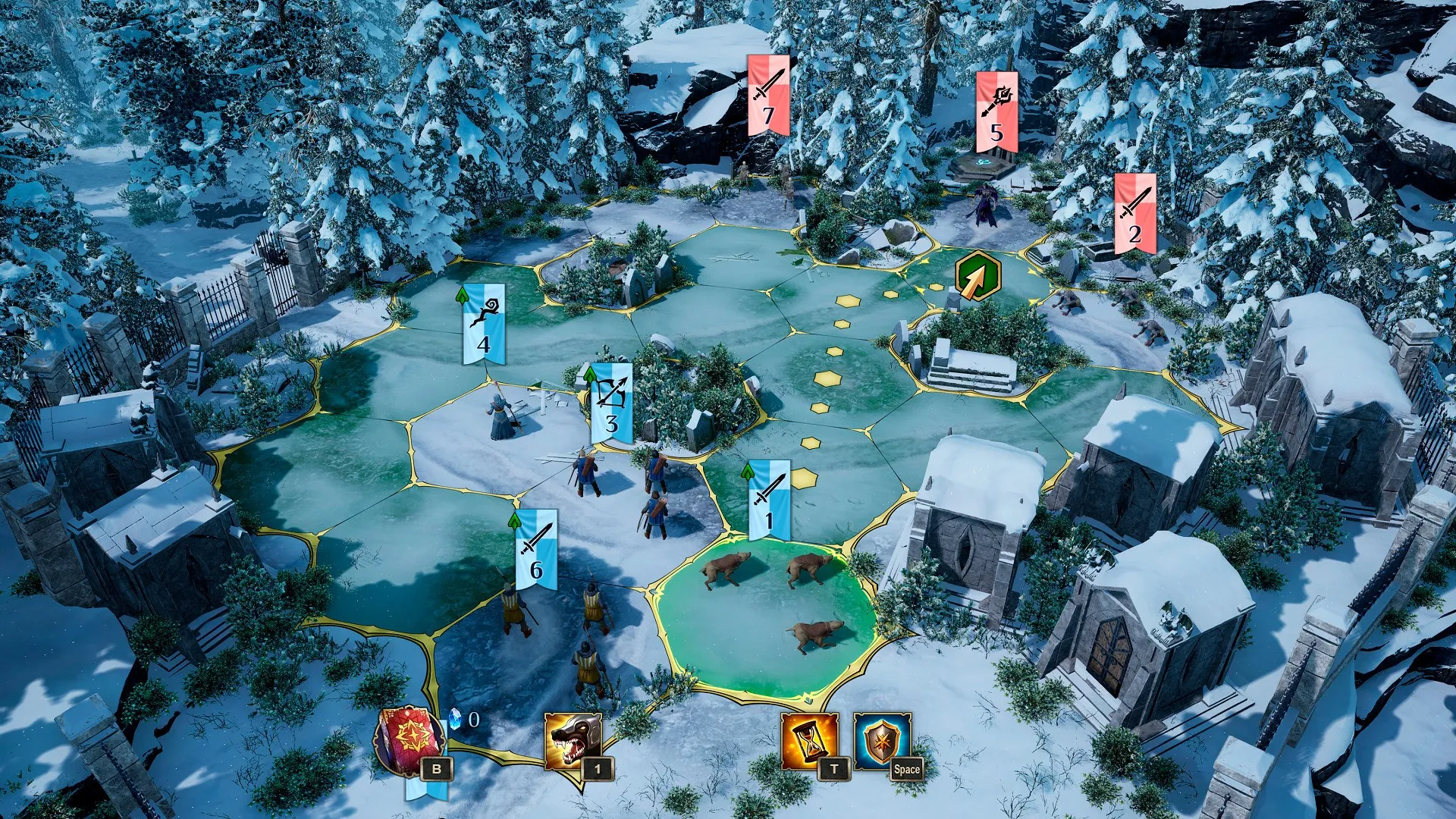 Captura Kings Bounty II Terreno Nevado Con Tropas Organizadas Alrededor De Estructuras