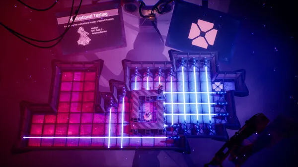 Captura Lab Rat – Entorno Oscuro Con Luces Neon Y Obstaculos De Colores En Cuadricula