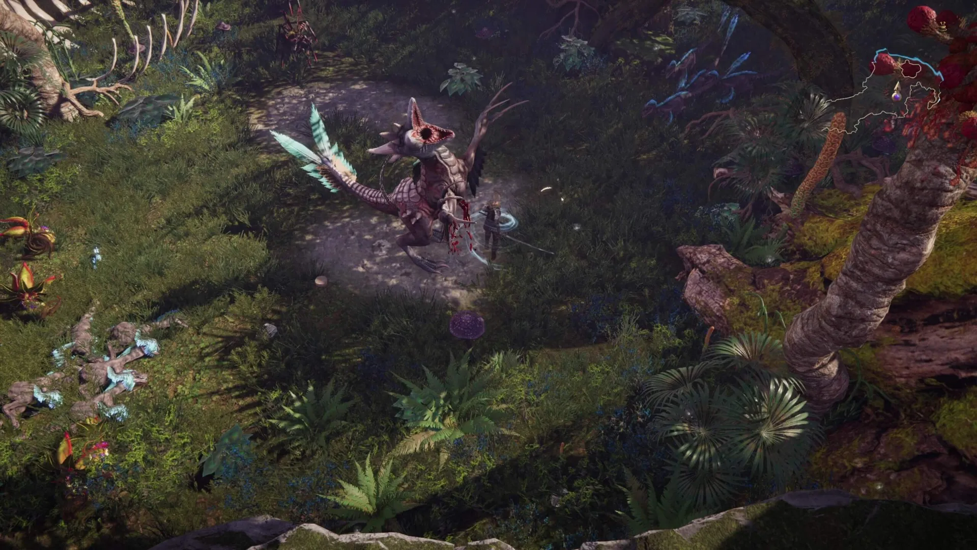 Captura Last Epoch – Personaje Enfrentando A Una Criatura Reptiliana Gigante En Un Entorno Selvatico