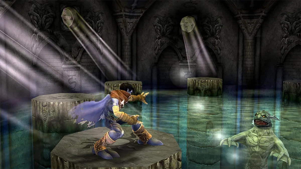 Captura Legacy Of Kain Soul Reaver 1 2 Remastered – Raziel Sobre Una Plataforma Circular Enfrentando A Una Criatura Marina Bajo Haces De Luz