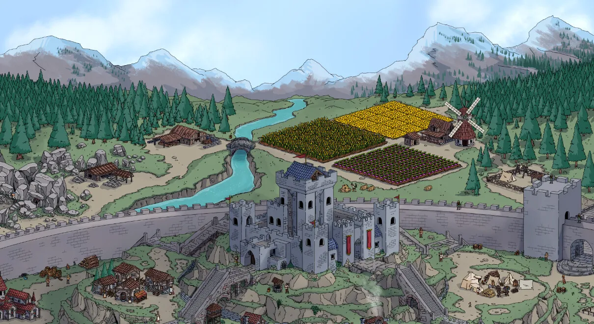 Captura Legacy Of Sin Ill Boding Fortificacion Medieval Entre Montanas Con Un Rio Central
