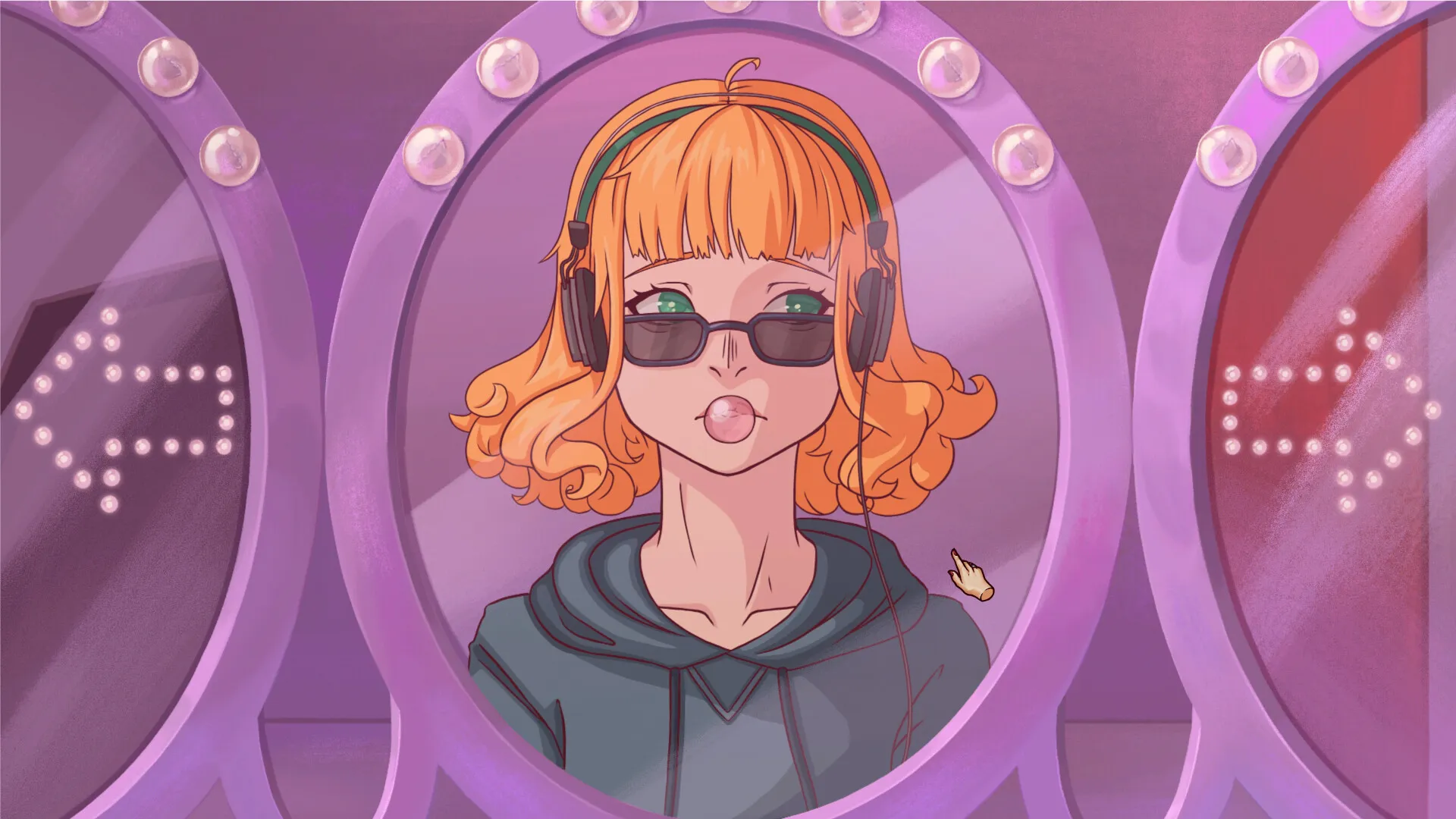 Captura Leila – Adolescente Pelirroja Con Gafas Frente A Un Espejo Redondo Con Fondo Rosado