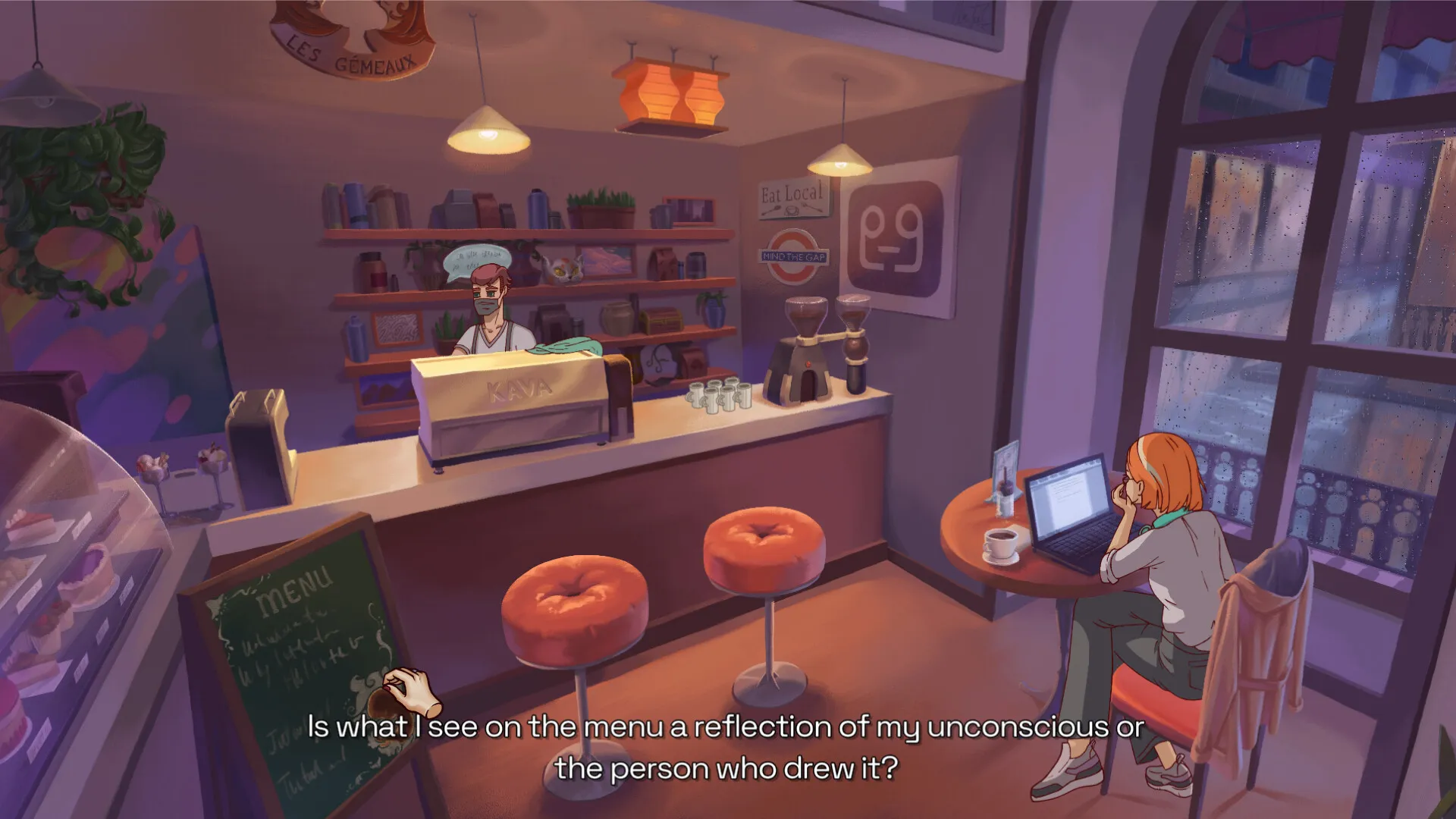 Captura Leila – Cafe Acogedor Con La Protagonista Sentada Escribiendo En Una Libreta