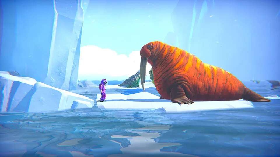 Captura Little Orpheus Escena Polar Con Un Personaje Junto A Una Criatura Naranja Sobre Hielo