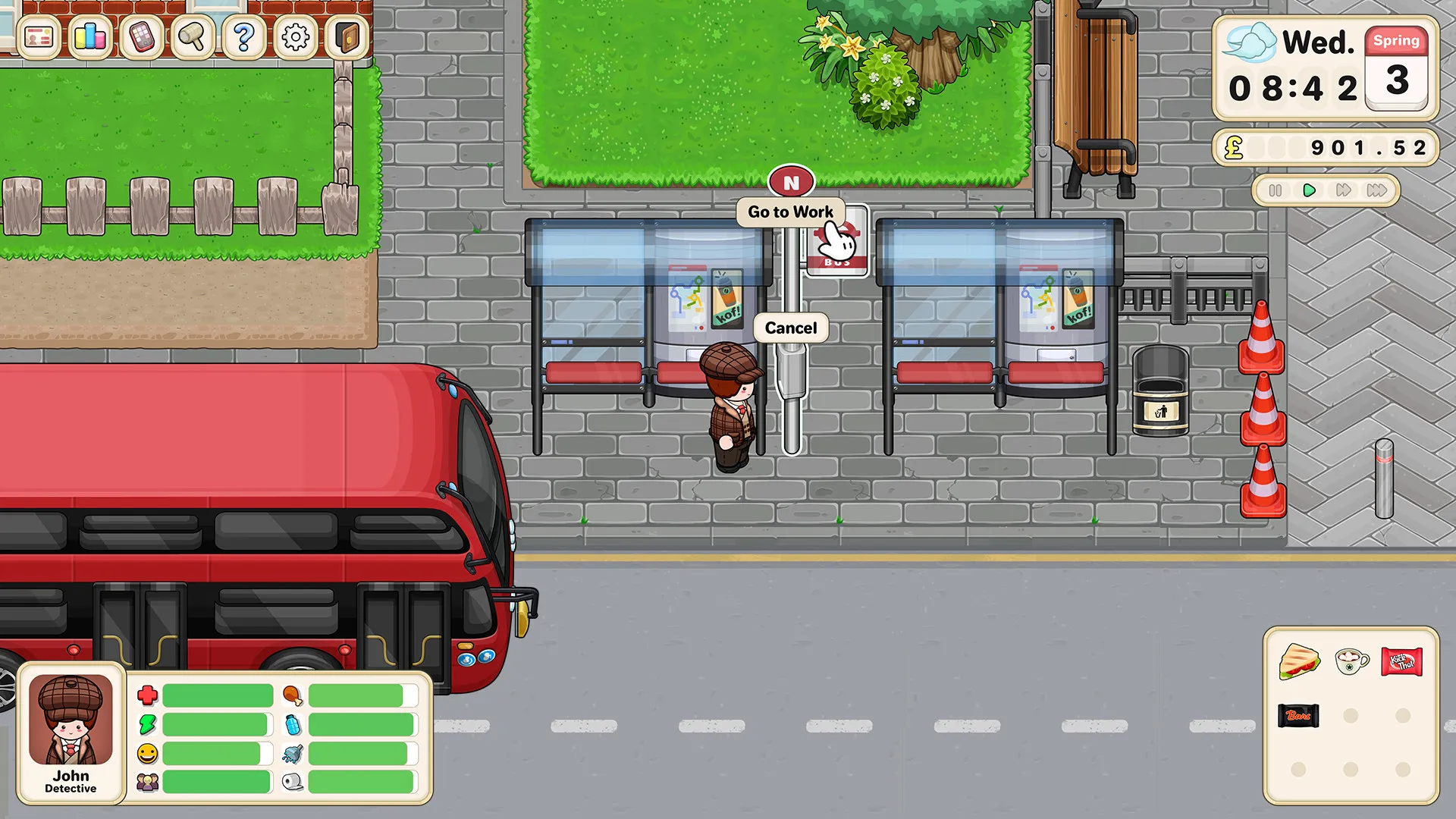 Captura Little Sim World Jugador Cruza La Calle Con Bus Rojo Detenido Y Elementos De Simulacion Visibles