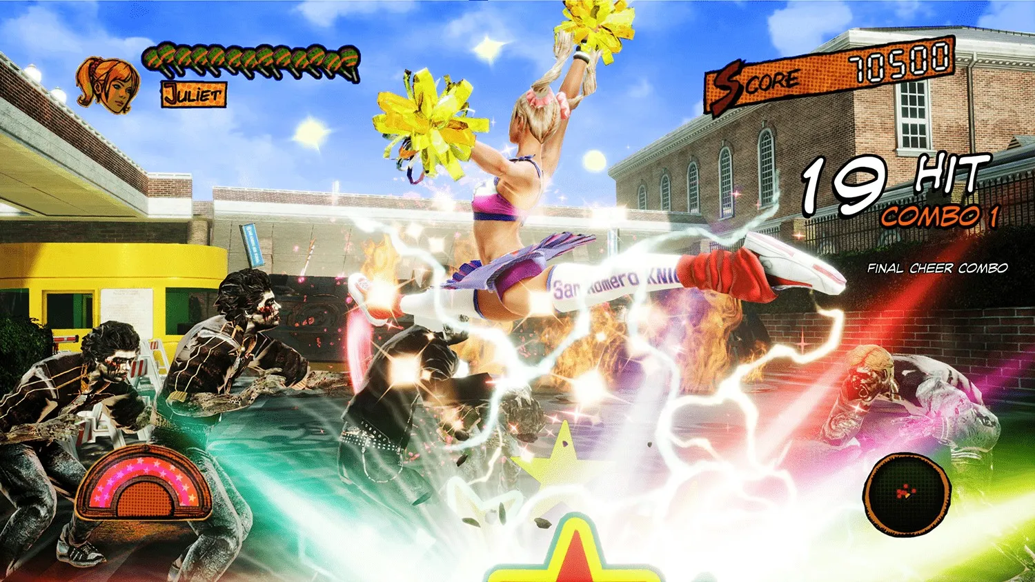 Captura Lollipop Chainsaw RePOP – Enfrentamiento En Zona Urbana Con Efecto De Ataque Brillante