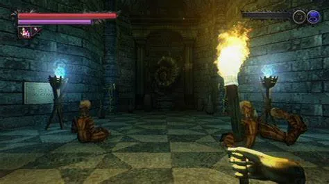 Captura Lunacid Criaturas Hostiles Reptando En Pasillo De Castillo Iluminado Por Antorchas