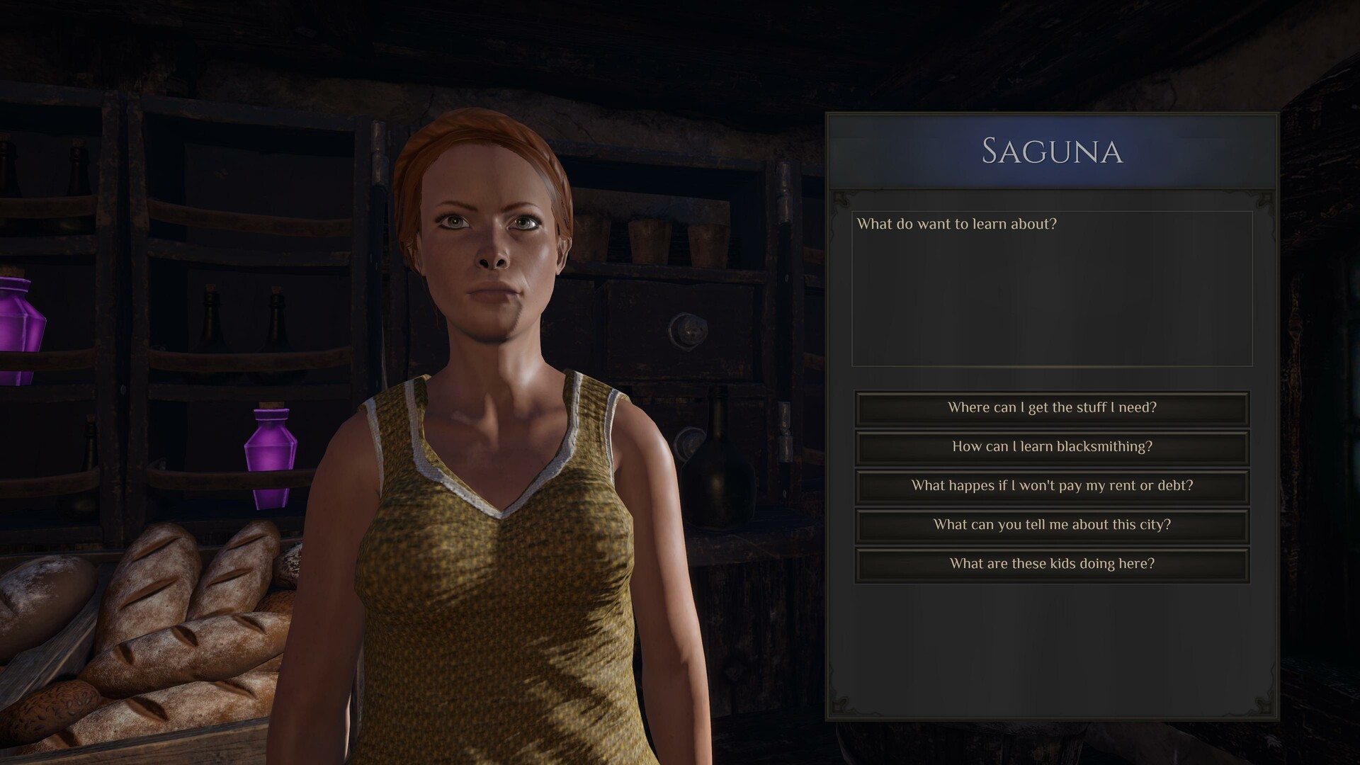 Captura Medieval Blacksmith – Dialogo Con Saguna Dentro De Una Tienda De Pan Y Pociones