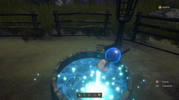Captura Medieval Blacksmith – Un Frasco Azul Magico Se Llena En Un Pozo Iluminado Por Energia Brillante