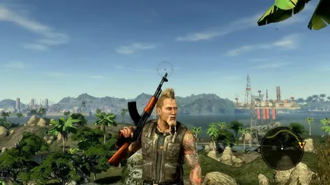 Captura Mercenaries 2 Vista Panoramica Del Personaje En Una Colina Frente A La Ciudad