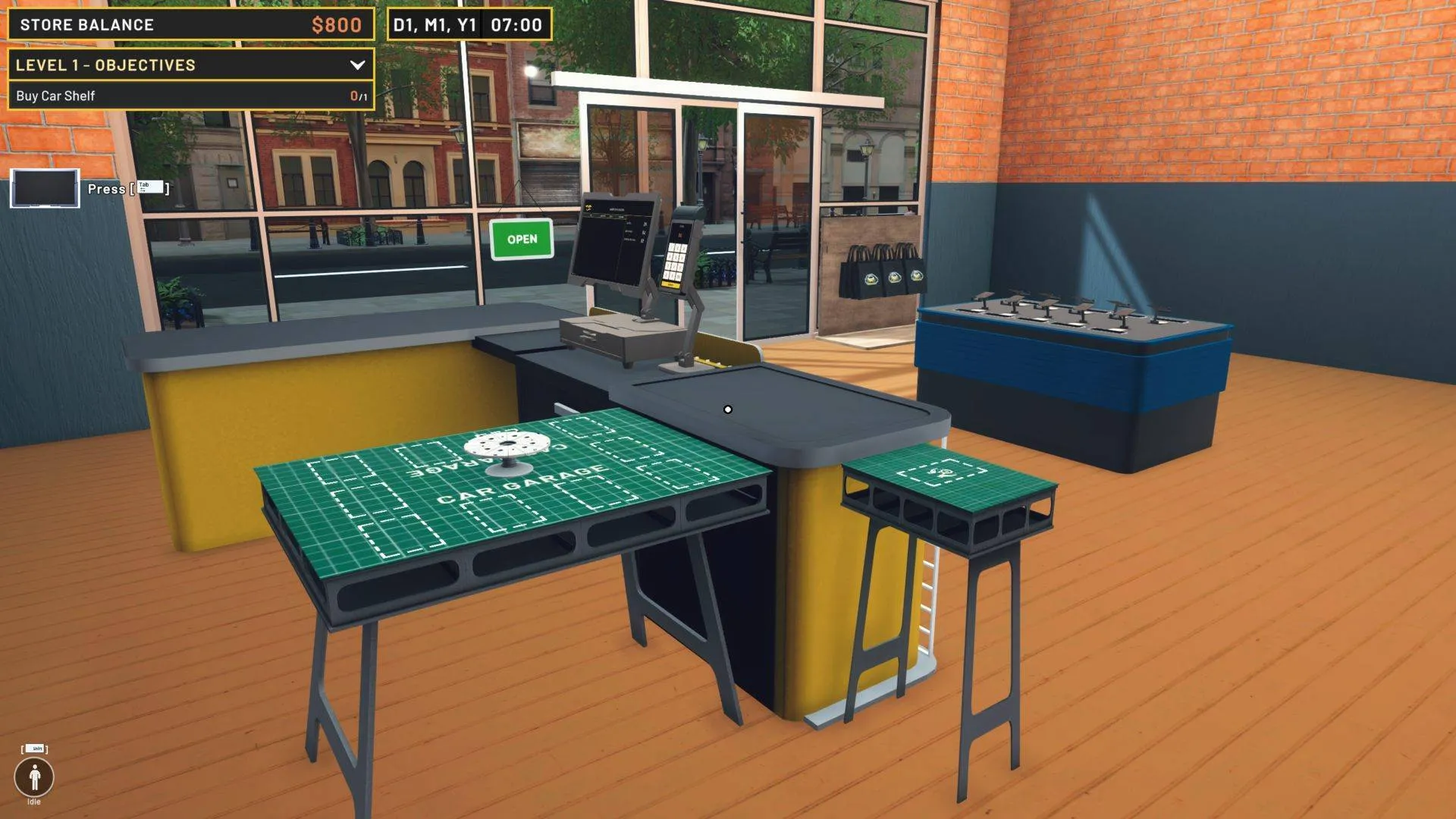 Captura Mini Racer Car Shop Simulator – Estaciones De Trabajo Vacias Con Mobiliario Colorido