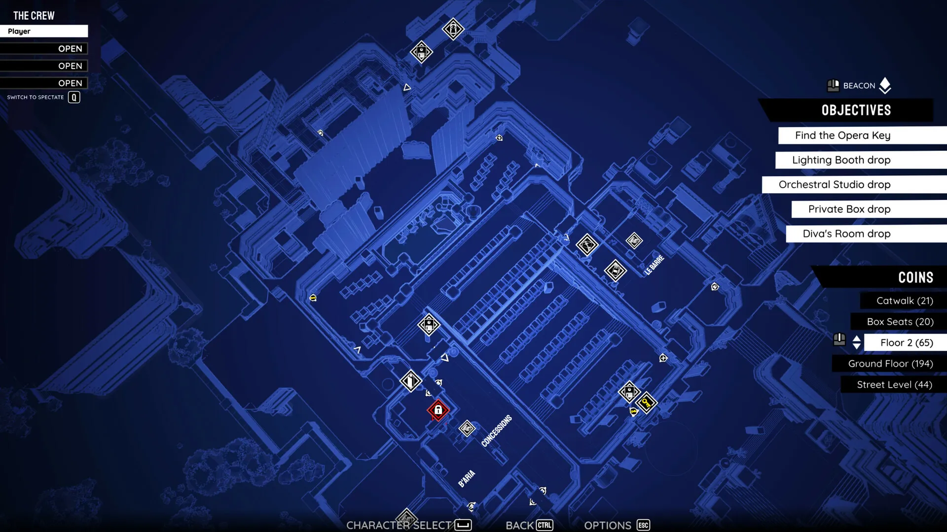 Captura Monaco 2 – Vista Tactica Del Mapa Con Iconos De Mision Marcados En Un Plano Azul