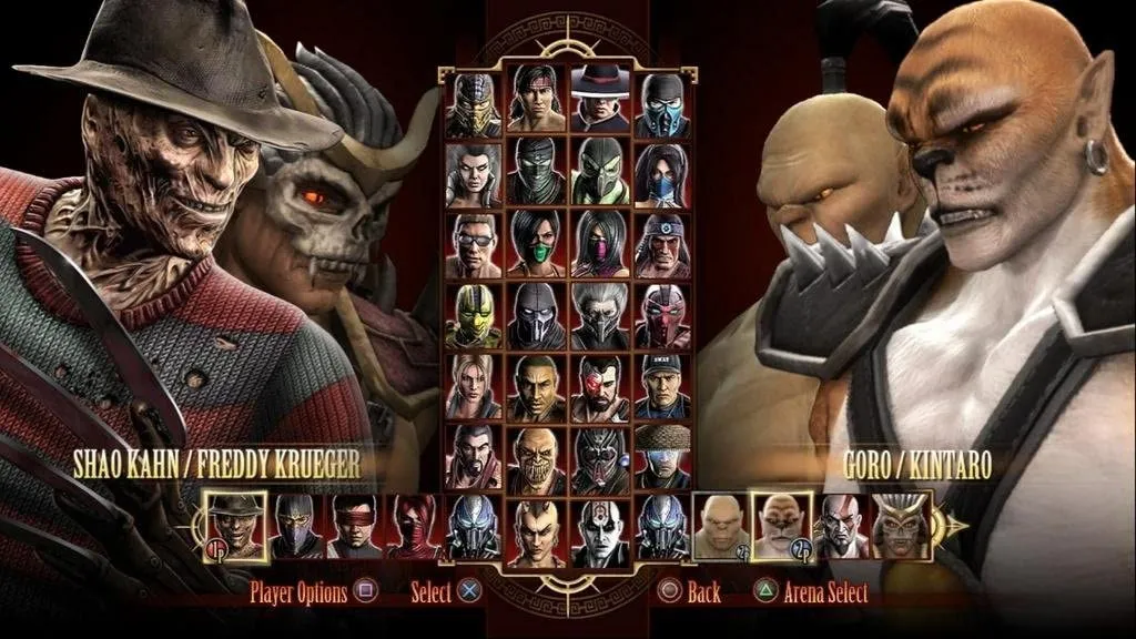 Captura Mortal Kombat Komplete Edition – Freddy Krueger Y Jax Resaltados Junto A La Cuadricula De Luchadores