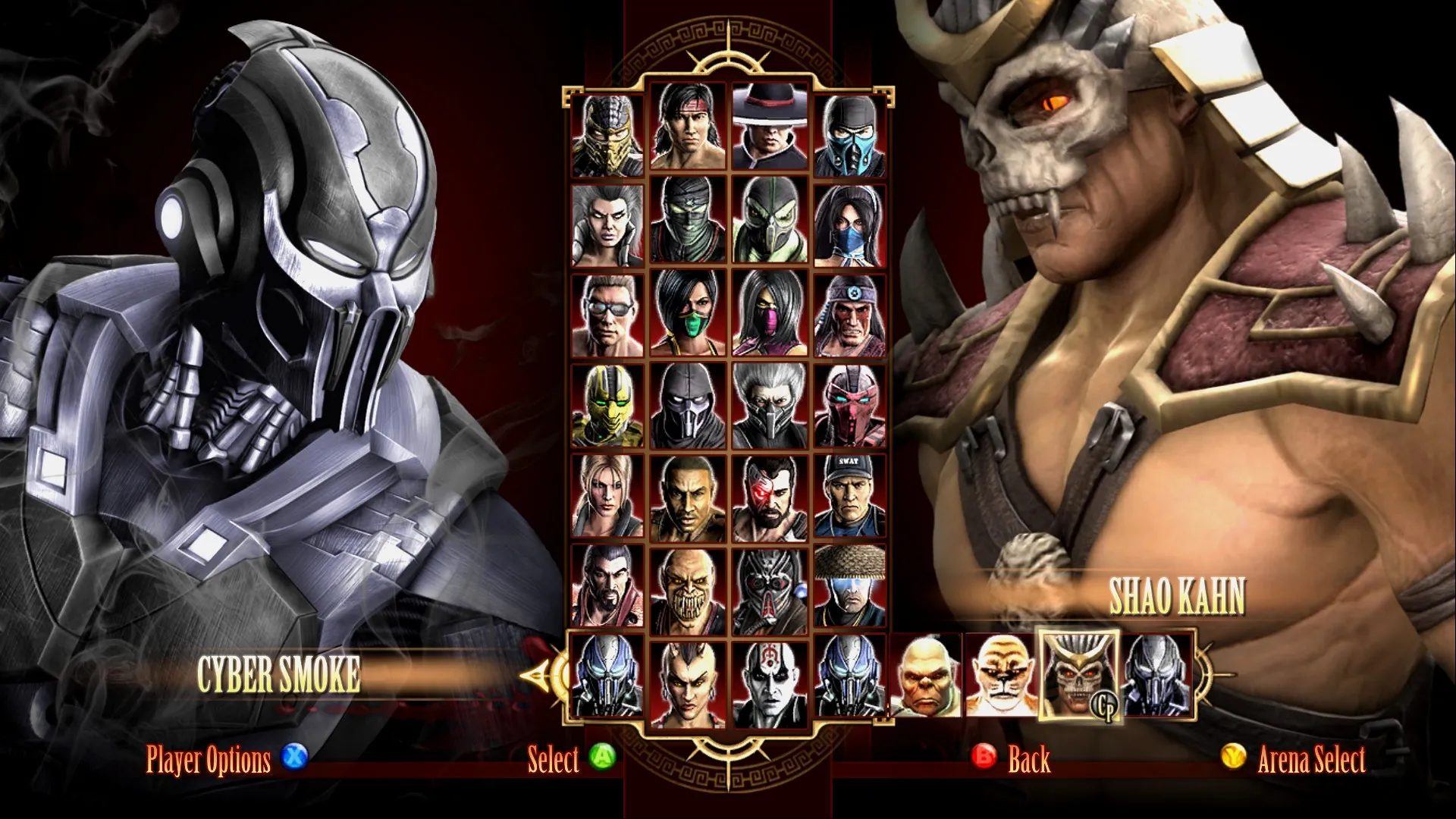 Captura Mortal Kombat Komplete Edition – Seleccion De Personajes Con Cyber Sub Zero Y Shao Kahn En Primer Plano