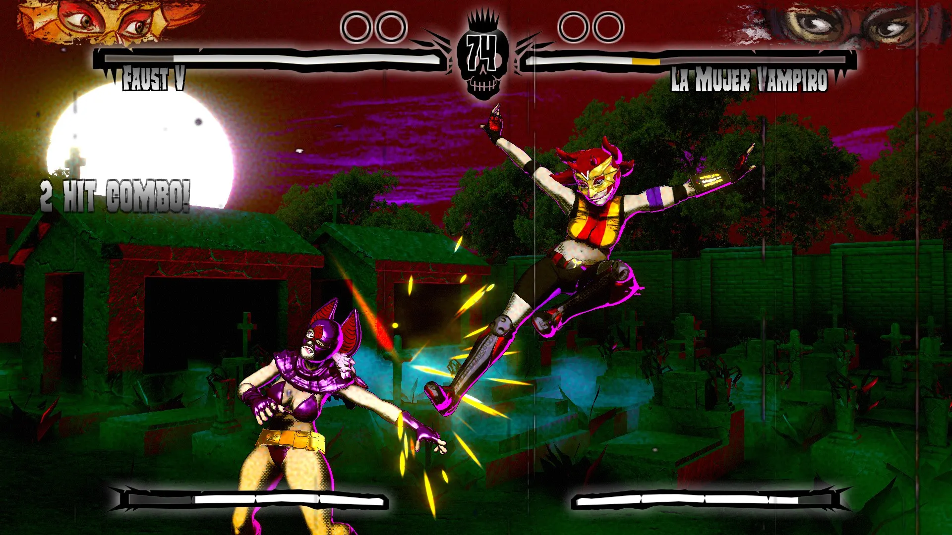 Captura Mostroscopy – Duelo De Luchadores En Escenario Oscuro Con Luna De Fondo