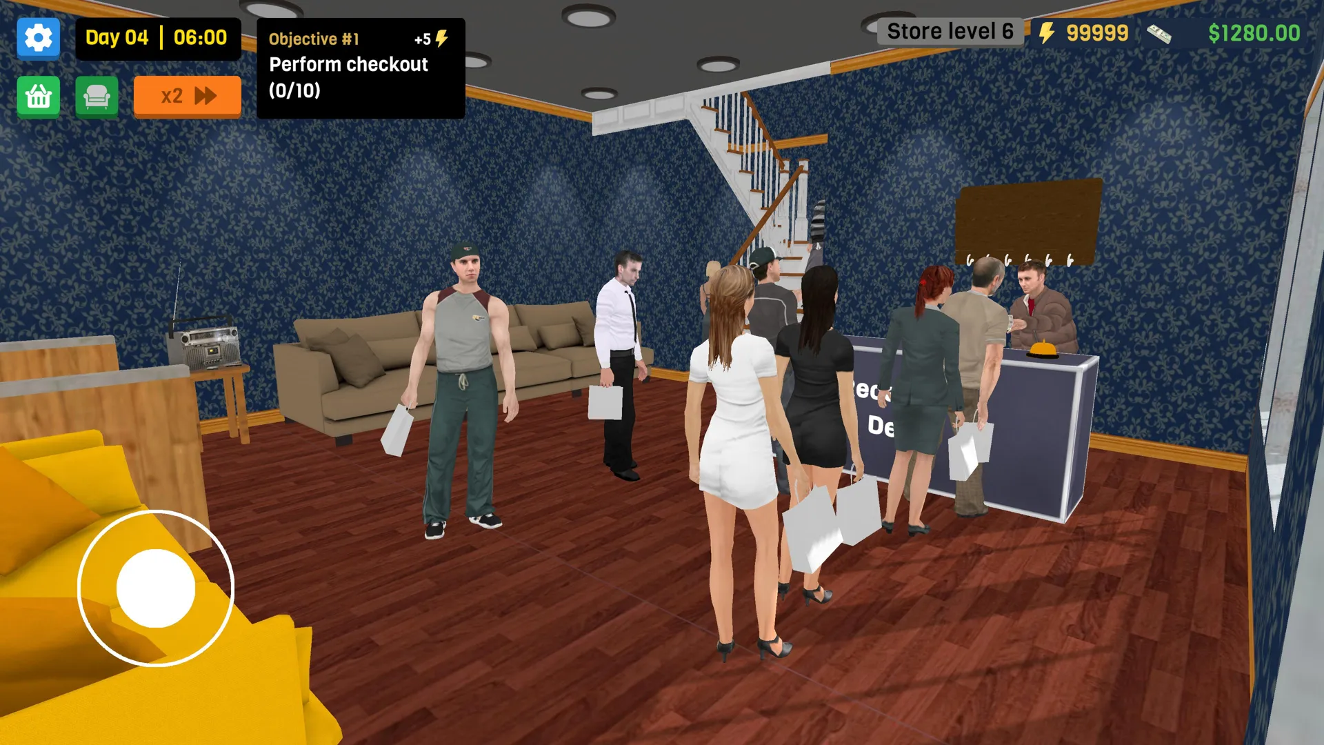 Captura Motel Manager Simulator – Grupo De Clientes En La Recepcion Del Motel Hablando Con Empleados