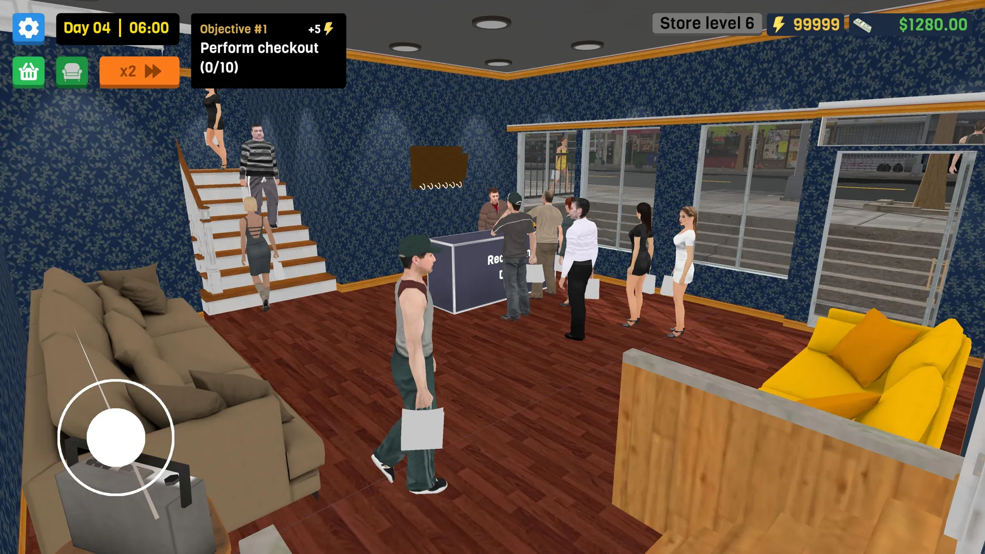 Captura Motel Manager Simulator – Lobby Del Motel Con Sillones Mesas Y Varios Personajes