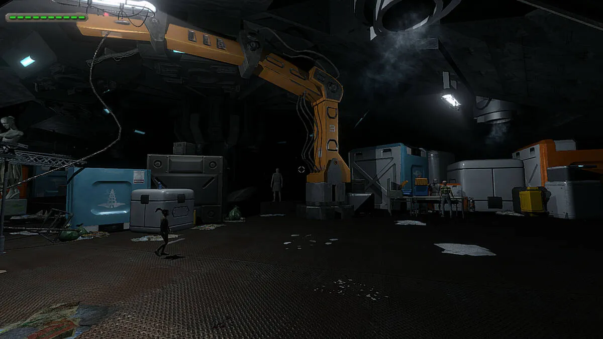 Captura Mother Hub Zona Industrial Oscura Con Maquinaria Y Luces Colgantes