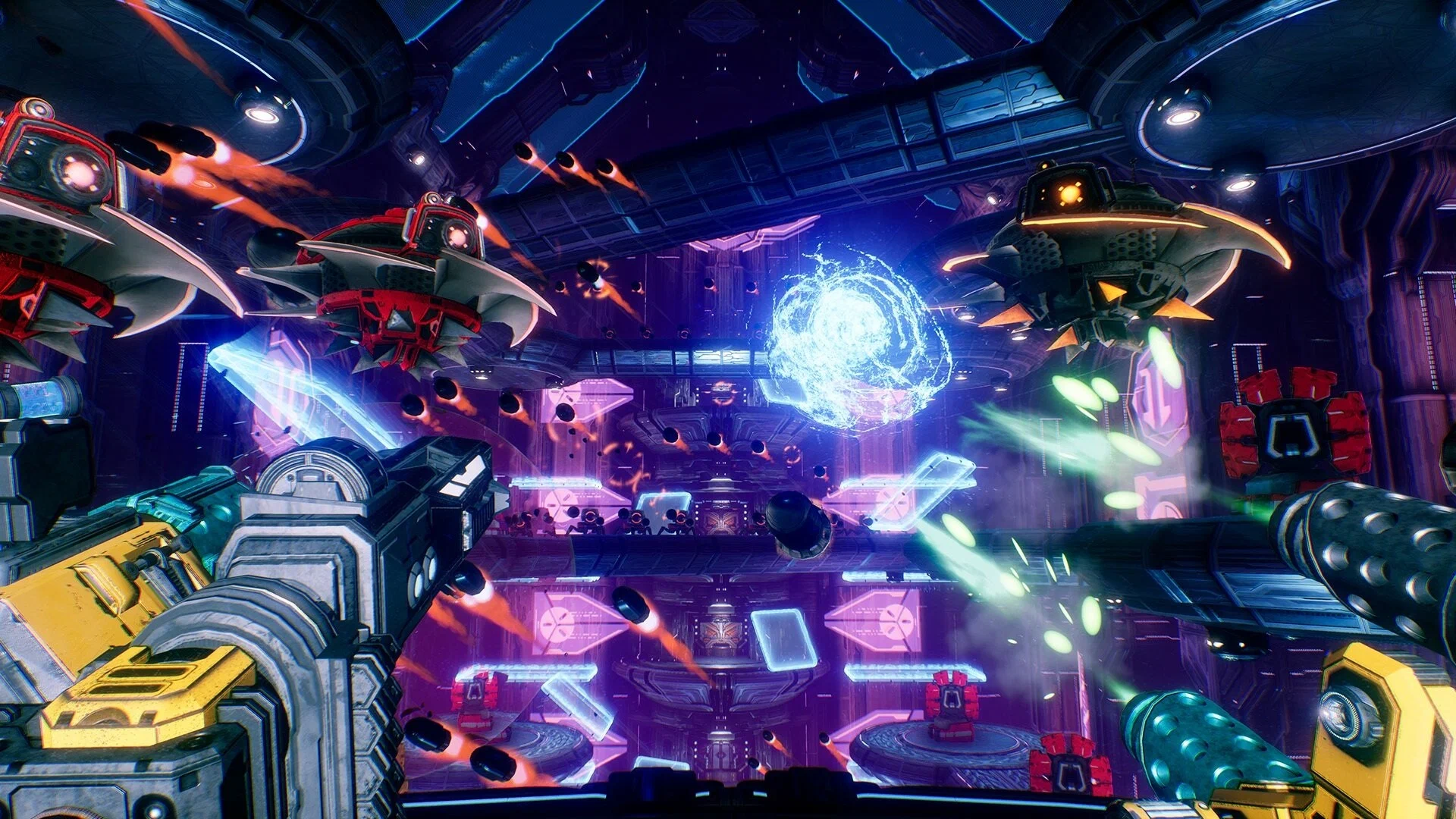 Captura Mothergunship Caos De Proyectiles Y Luces En Combate Cerrado Dentro De Una Nave