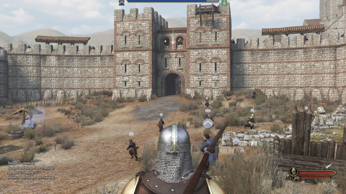 Captura Mount Blade II Bannerlord El Jugador Observa A Sus Tropas Acercandose A Una Gran Muralla Con Torres Preparandose Para Un Asalto Frontal