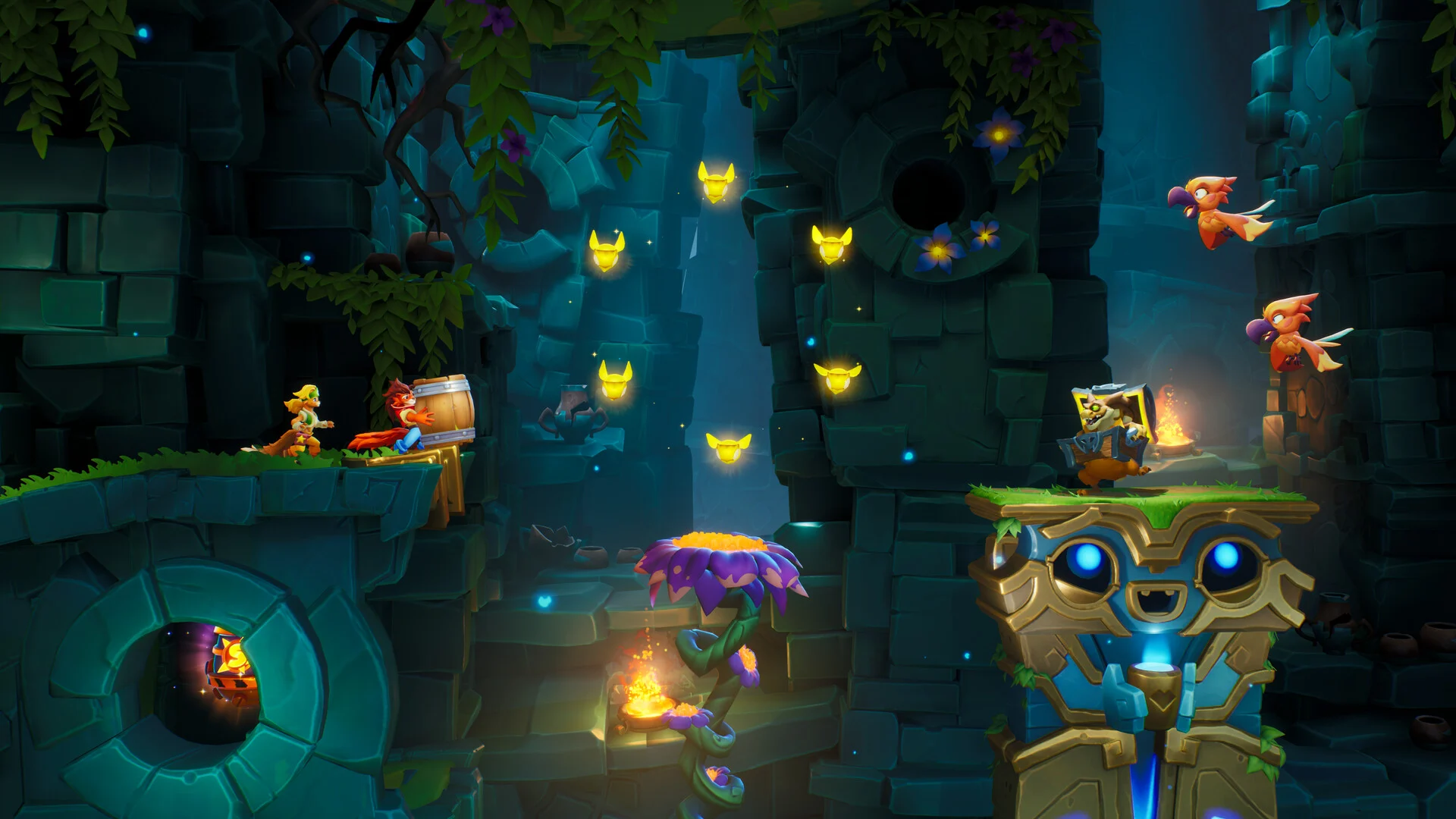 Captura Nikoderiko The Magical World – Exploracion En Ruinas Iluminadas Con Luces Doradas Y Enemigos Voladores
