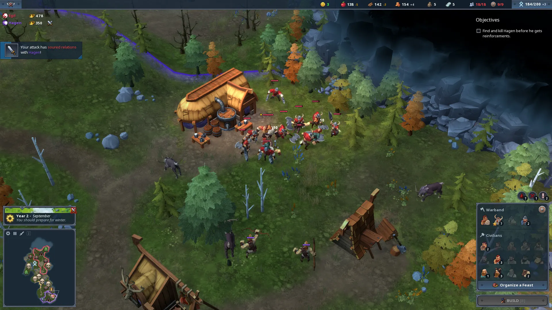 Captura Northgard – Aldea Vikinga Entre Arboles Y Construcciones De Madera Con Recursos Siendo Recolectados