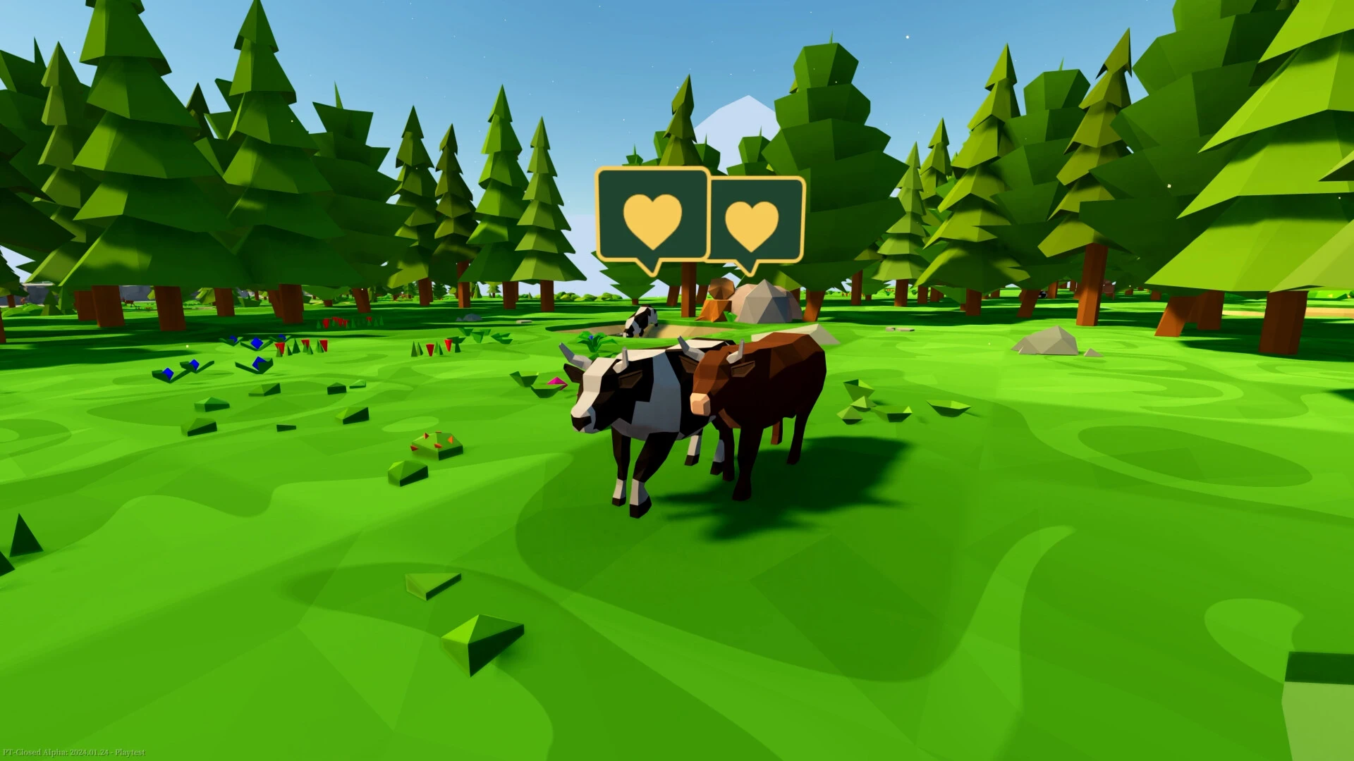 Captura Of Life And Land – Dos Vacas Con Corazones Flotantes En Un Prado Animado 1