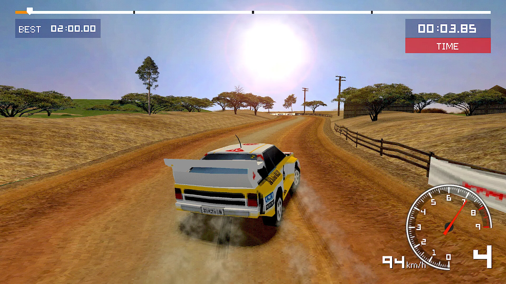 Captura Old School Rally Coche Blanco Avanzando Por Pista De Tierra Al Atardecer