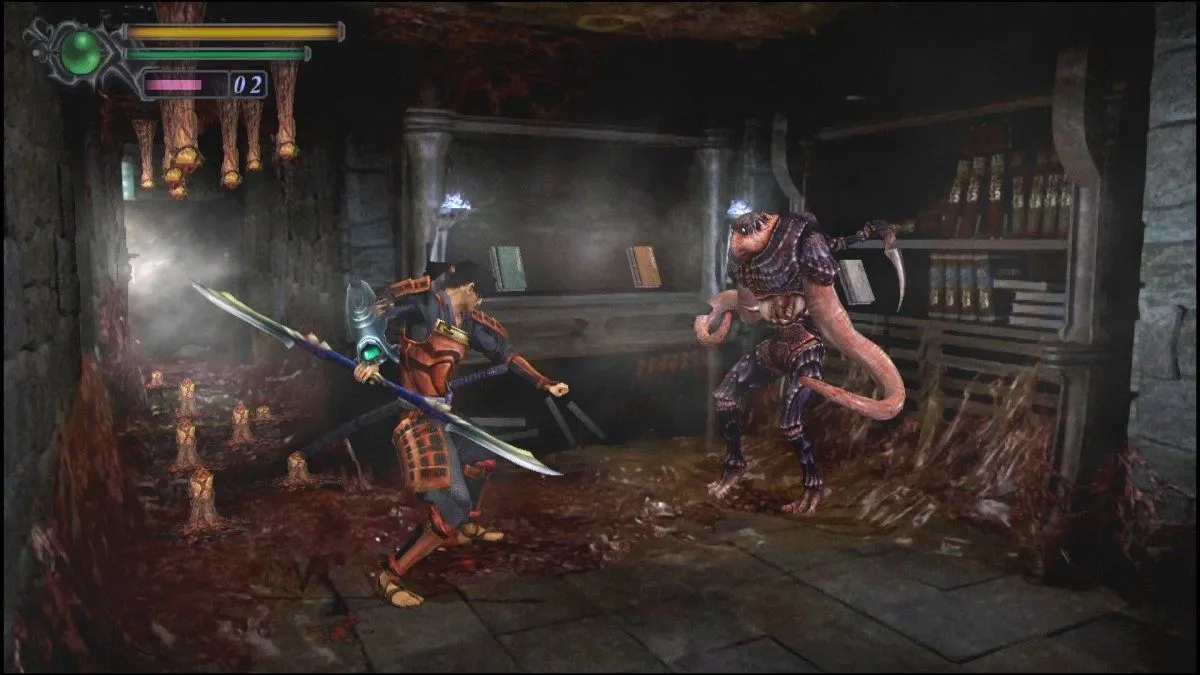 Captura Onimusha Warlords Lucha Intensa En Interior Oscuro Contra Criatura Demoniaca