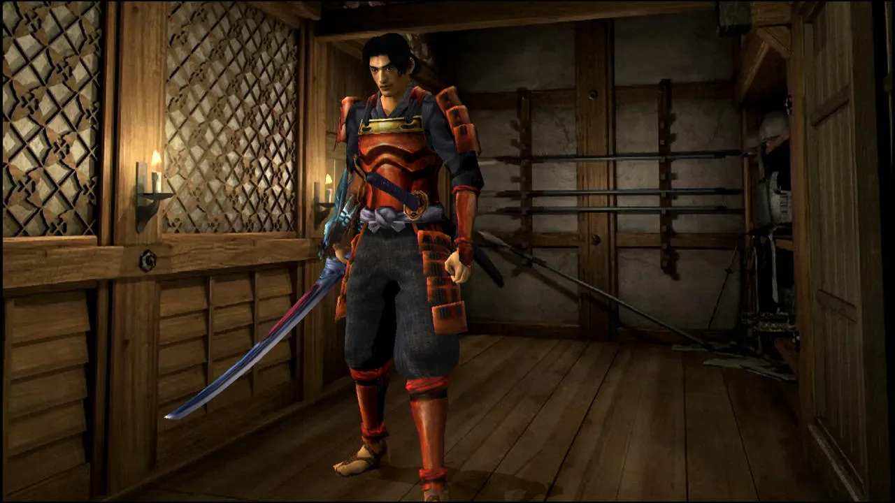 Captura Onimusha Warlords Samurai En Pasillo De Madera Con Espada Desenvainada