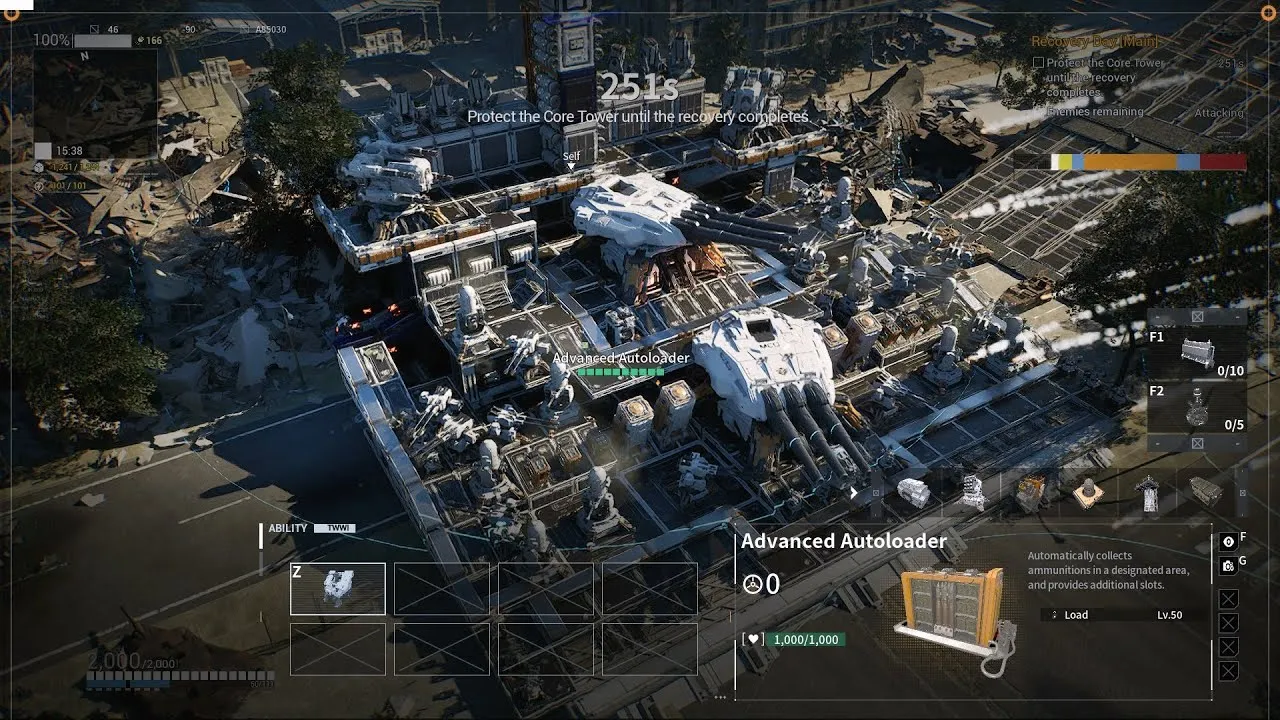 Captura Outpost Infinity Siege – Base Fortificada Vista Desde Arriba Con Estructuras Militares