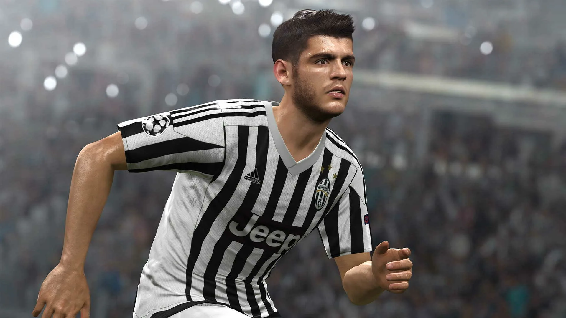 Captura PES 2016 – Primer Plano De Un Jugador De La Juventus Corriendo En El Estadio