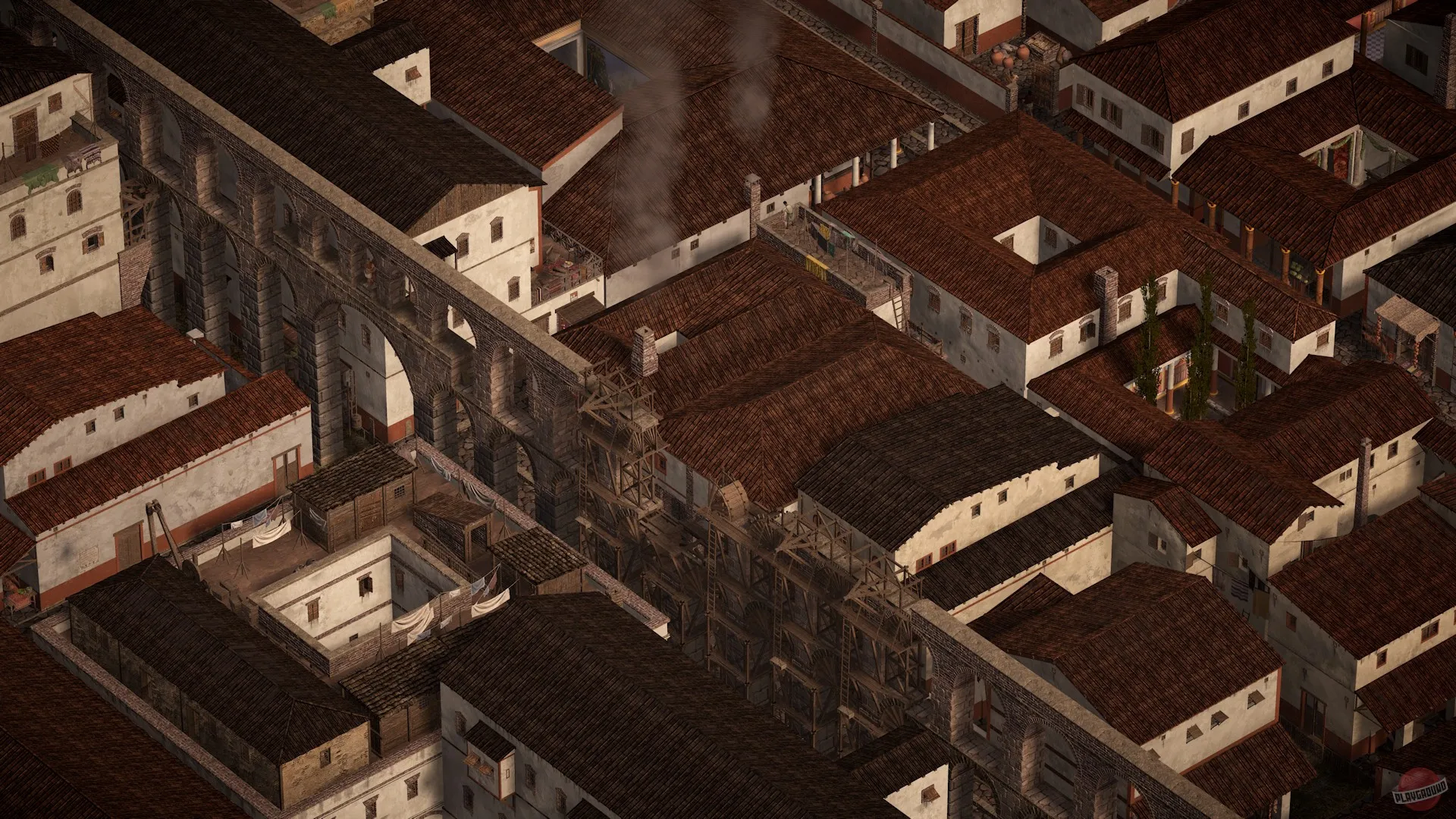 Captura Pax Augusta Callejon Con Estructuras Romanas Y Tejados Alineados