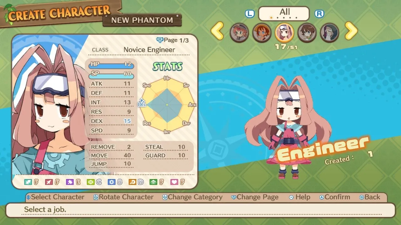 Captura Phantom Brave The Lost Hero – Menu De Creacion De Personaje Con Habilidades Y Estadisticas