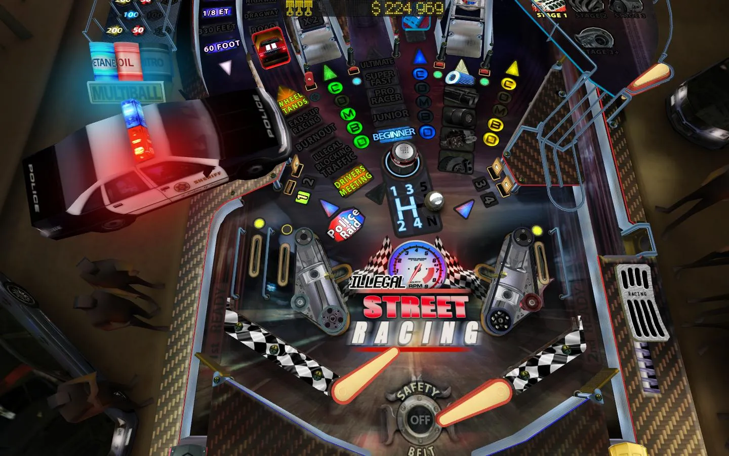 Captura Pinball Deluxe – Maquina De Pinball Con Tematica Policial Luces Rojas Y Negras Al Estilo Carreras Ilegales
