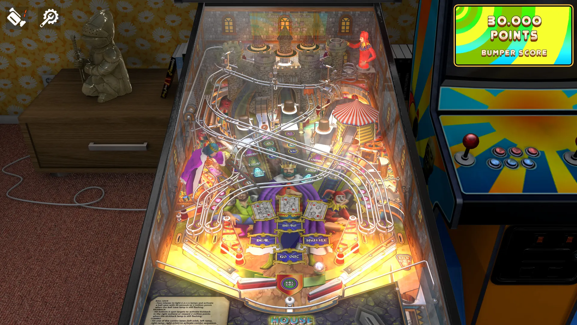 Captura Pinball Deluxe – Mesa Iluminada Con Tematica Medieval Figuras De Bufones Y Castillos De Fondo