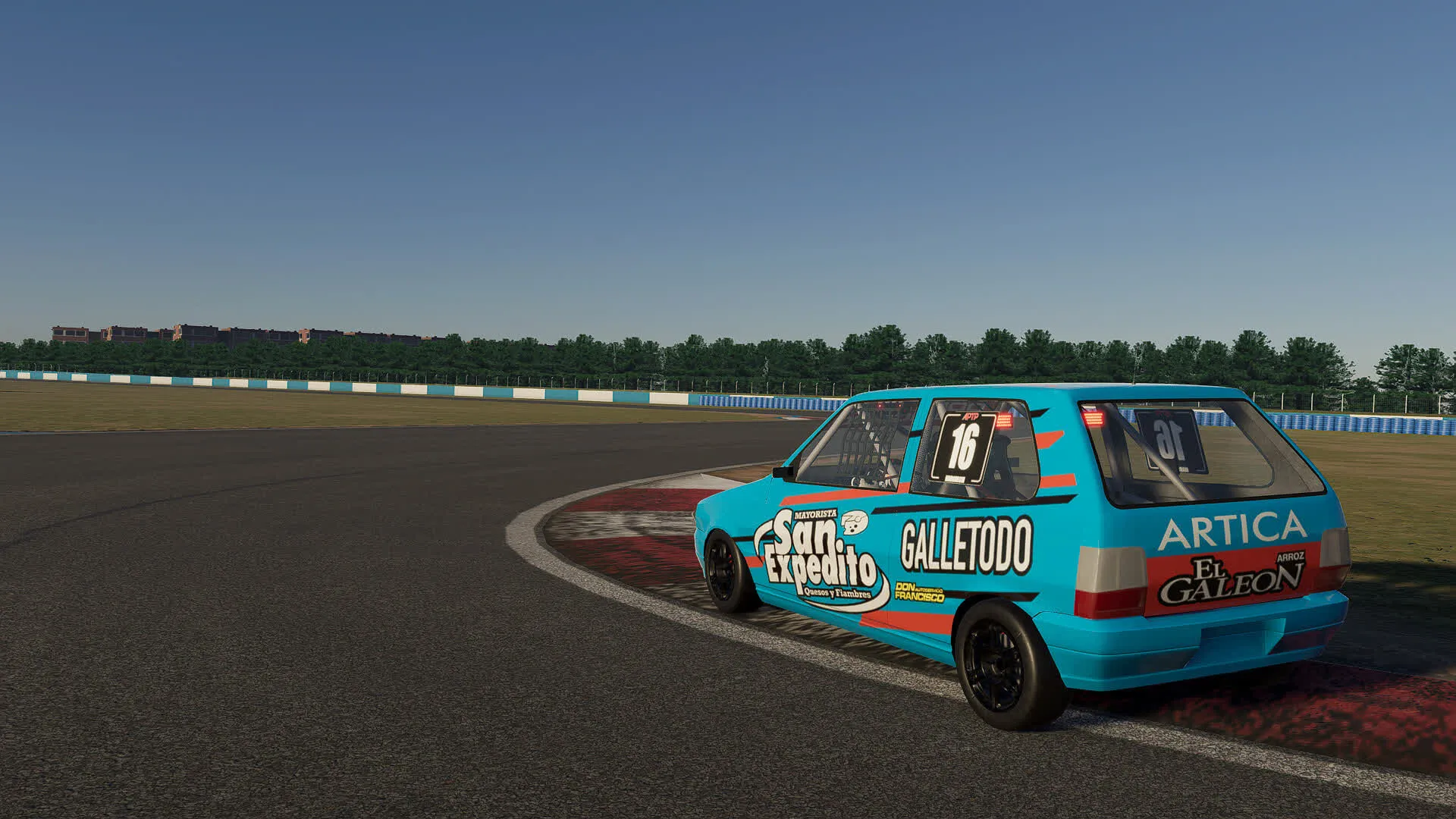 Captura Pista Motorsport Auto Celeste Tomando Curva Pronunciada En Circuito