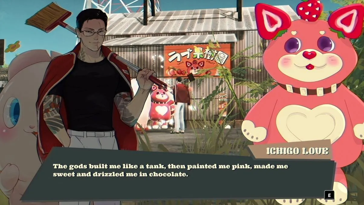 Captura Promise Mascot Agency Escena Con Personaje Humano Y Mascota Rosada Frente A Cartel Publicitario