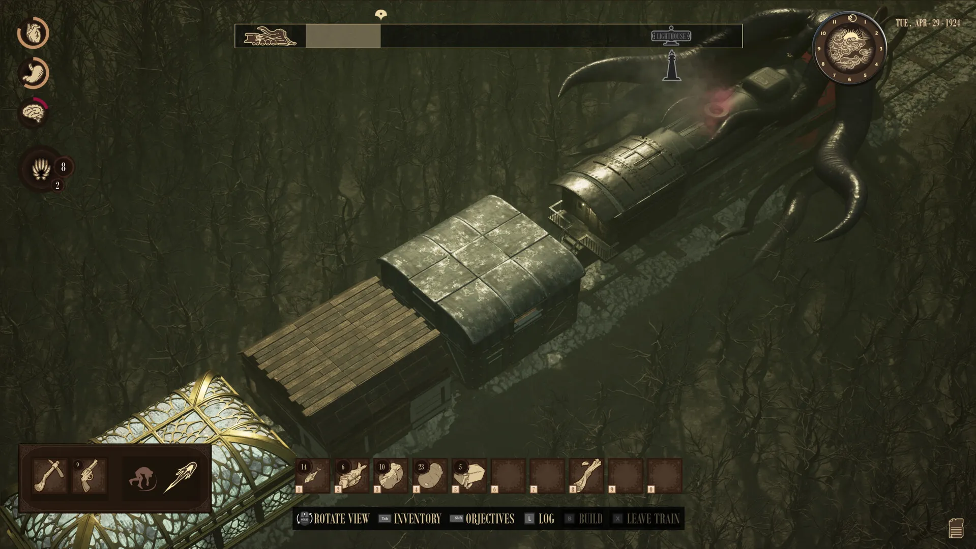 Captura Railgods Of Hysteria Ferrocarril Suspendido Sobre Un Terreno Fangoso Oscuro