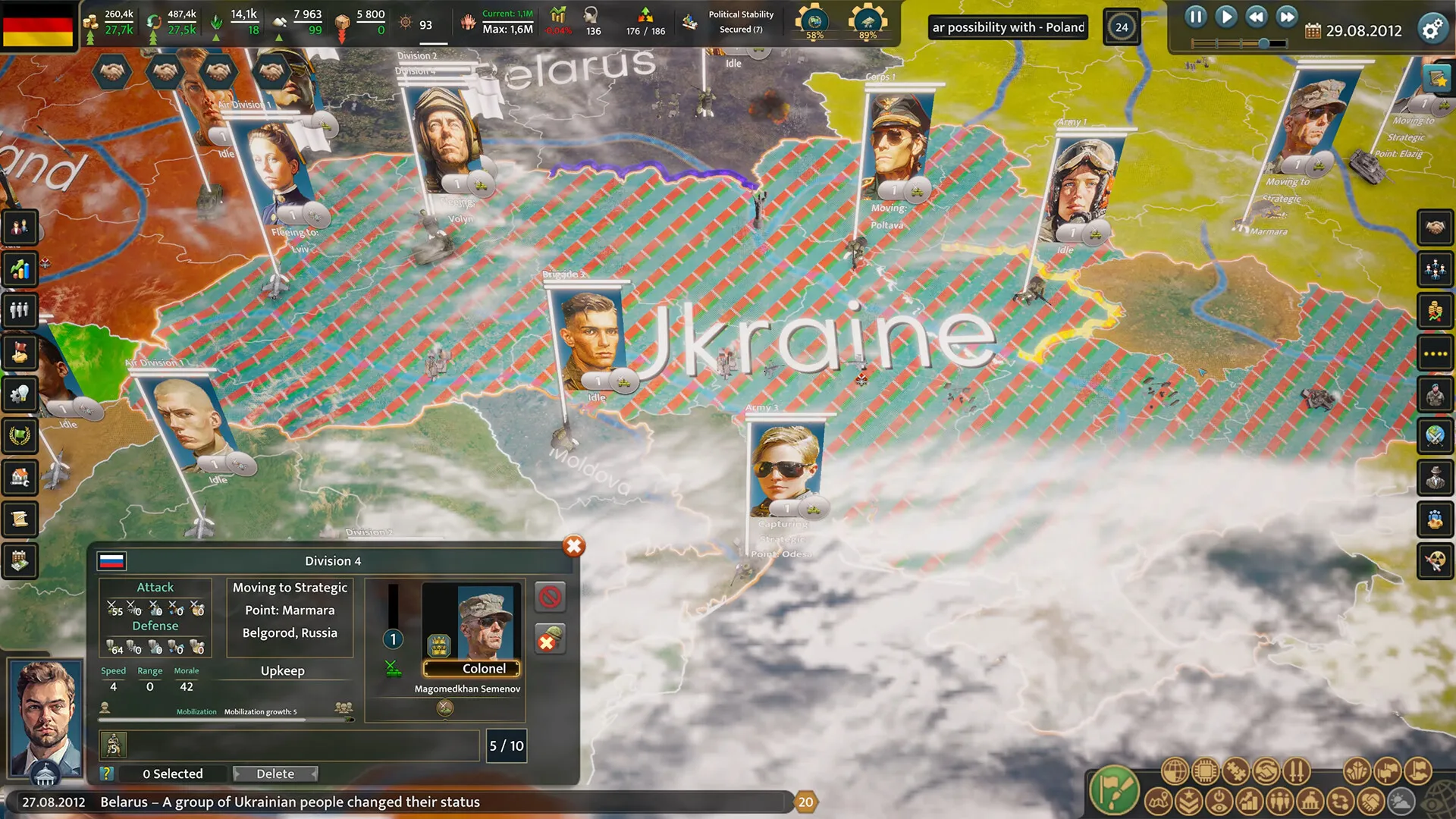 Captura Realpolitiks 3 Earth And Beyond – Zona De Ucrania Con Datos De Influencia Y Operaciones Activas