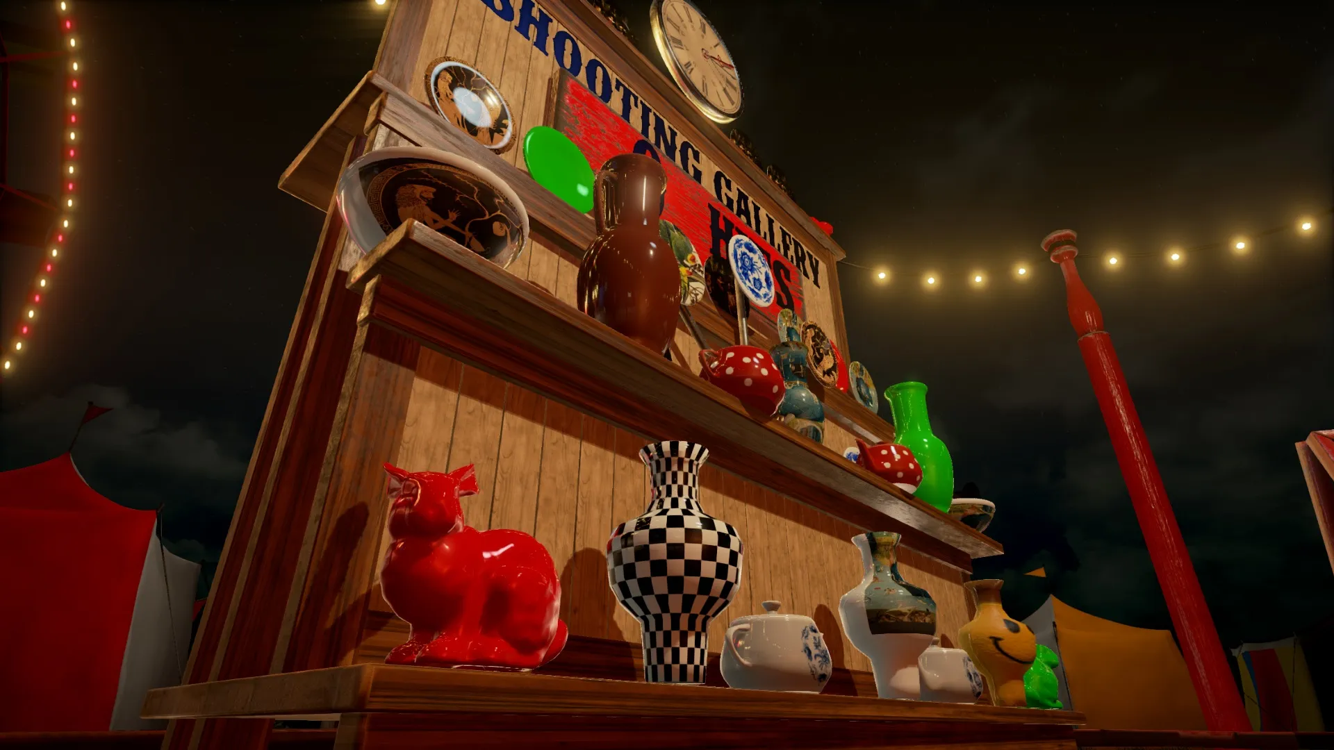 Captura Reveil – Puesto De Feria Iluminado Con Peluches Y Juguetes Bajo Luces Calidas