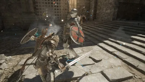 Captura Rise Of Rebellion Duelo Entre Dos Guerreros Con Escudos Frente A Una Muralla De Piedra 1