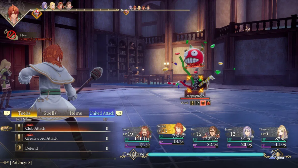 Captura Romancing SaGa 2 Batalla En Interiores Contra Enemigo Tipo Doppelganger Con Comandos Clasicos De RPG Por Turnos