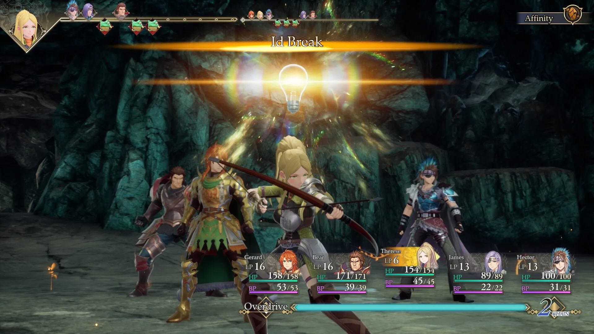 Captura Romancing SaGa 2 Revenge Of The Seven – Escena De Batalla En Una Caverna Con Personajes Listos Para Atacar Bajo El Titulo Id Break