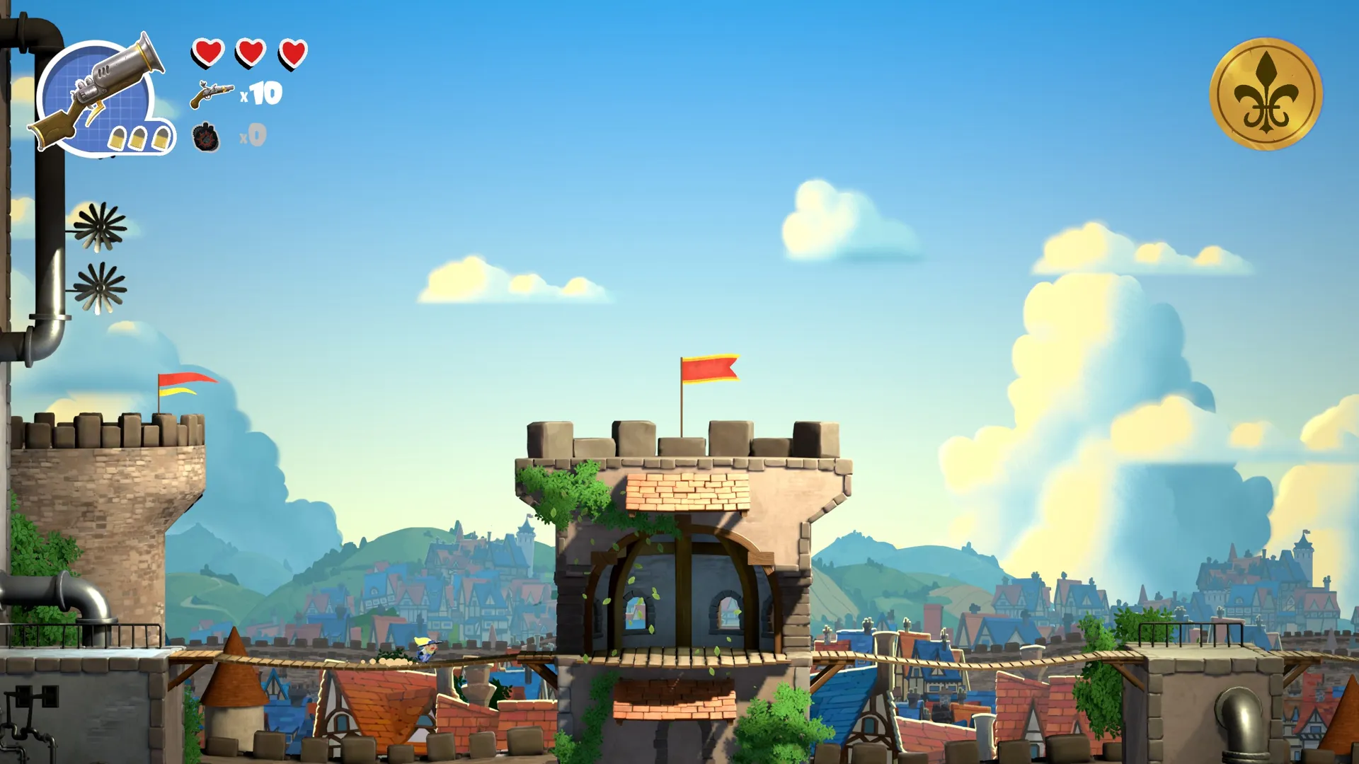 Captura Sacre Bleu – Castillo Sobre Estructura Con Banderas Y Cielo Despejado