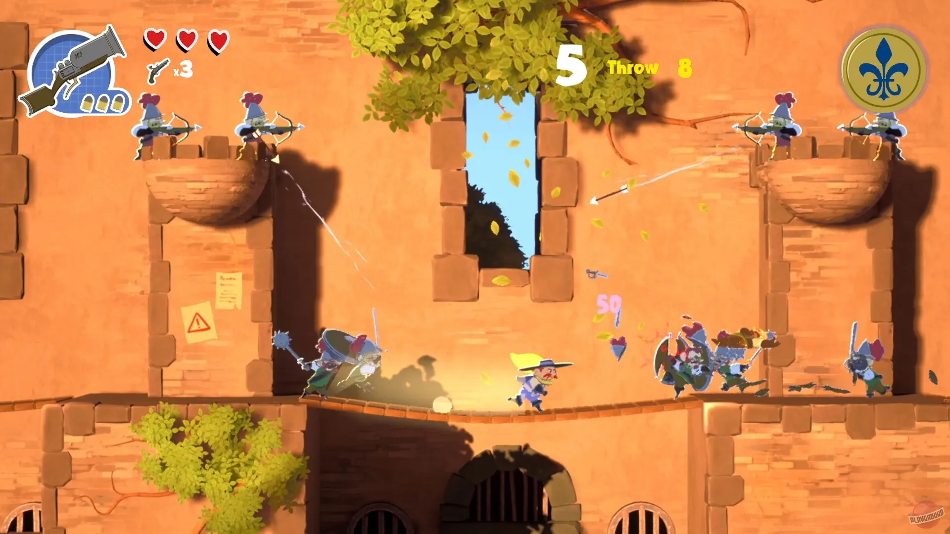 Captura Sacre Bleu – Personajes Recorriendo Un Escenario Desertico Con Estructuras Elevadas