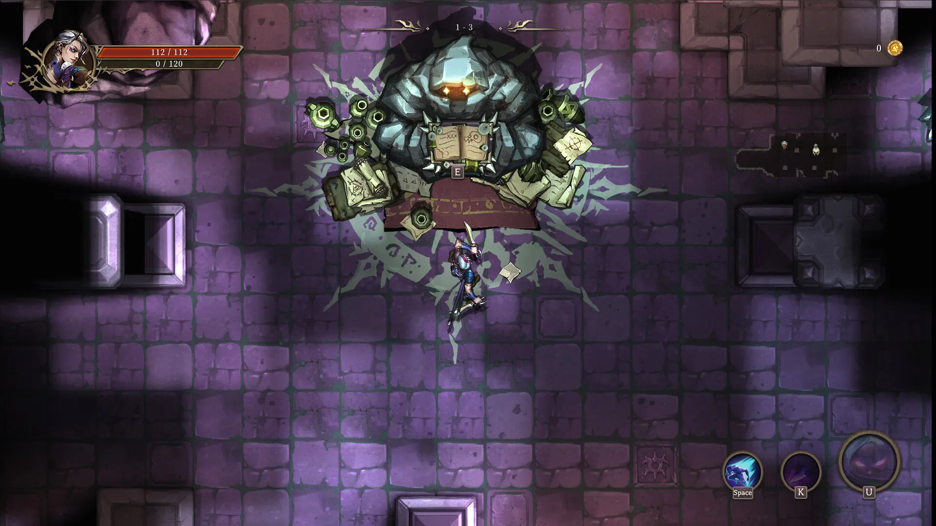 Captura Shadow Of The Depth – Enemigo Gigante En Una Sala De Piedra Violeta
