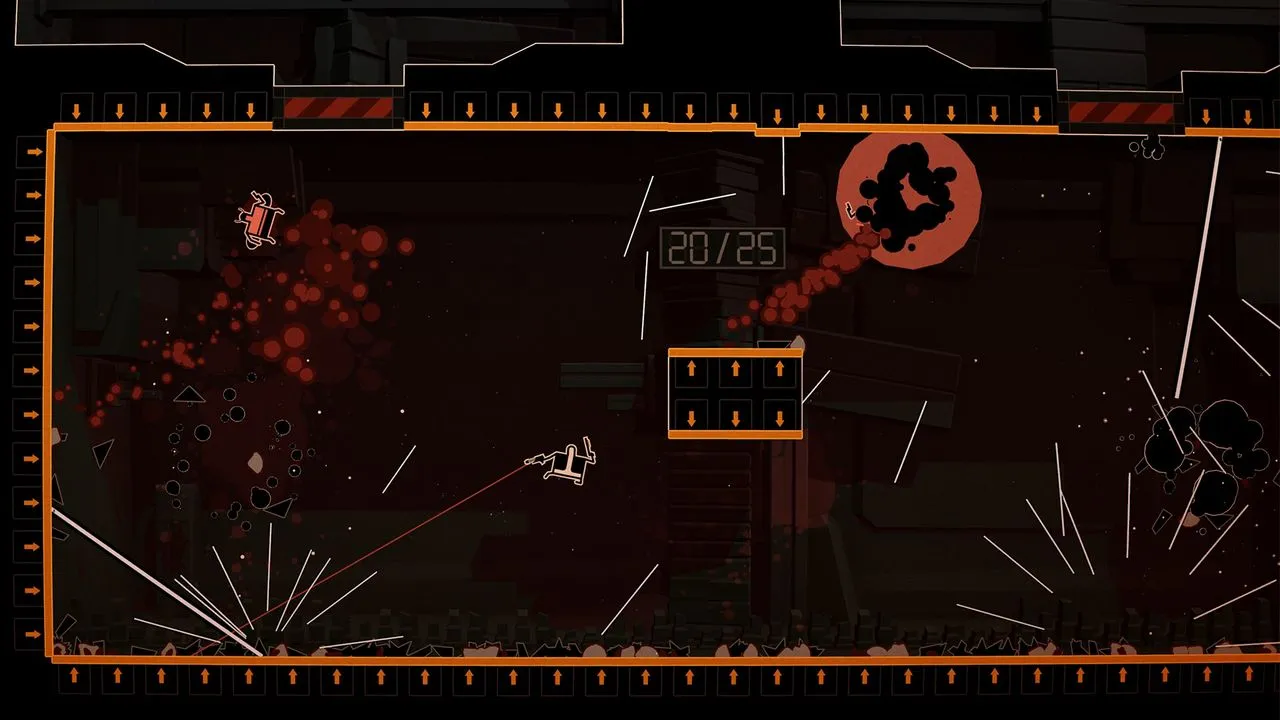 Captura Shotgun Cop Man – Explosion En El Aire Mientras El Personaje Rebota Y Dispara En Una Sala Llena De Trampas