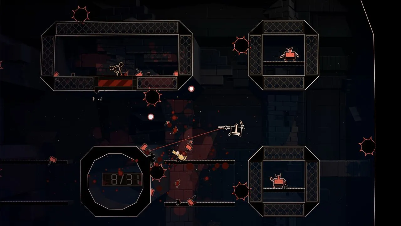 Captura Shotgun Cop Man – Vista Lateral Del Personaje Entre Plataformas Rodeado De Enemigos Armados
